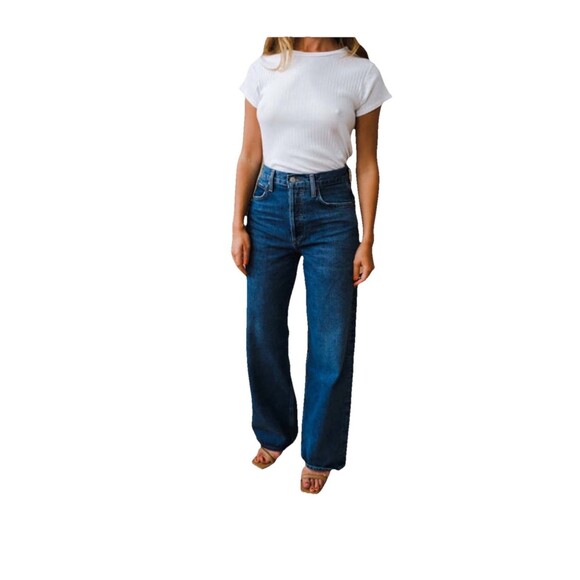 Mother Superior Insider Crop Step Fray Size 30 Blue High Rise Straight Leg Jeans